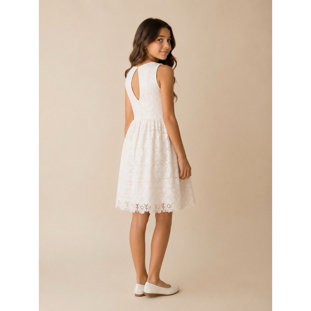 Kensie Girls White Floral Lace Fit Flare Dress Sleeveless Easter Party Size 16 - Picture 6 of 16